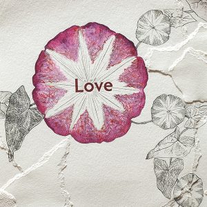 Bindweed flower surrounding the word "Love" 