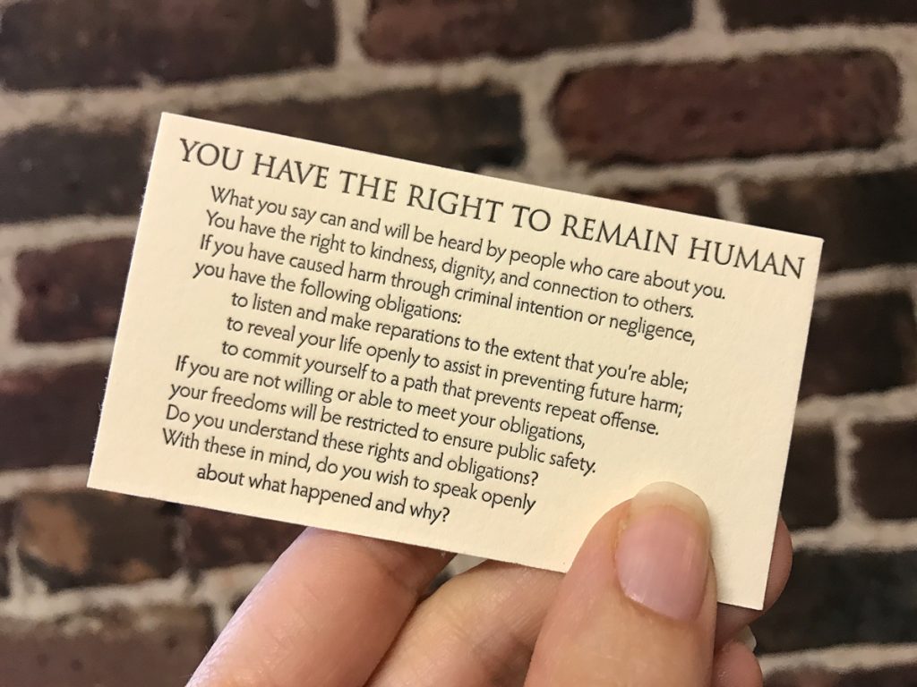 Wallet card of Right to Remain Human text