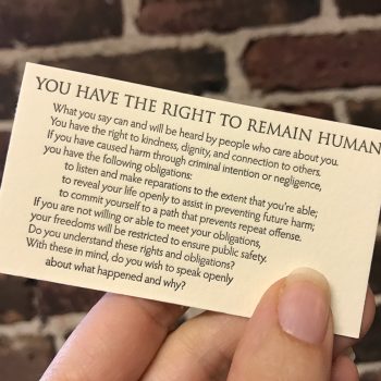 Wallet card of Right to Remain Human text
